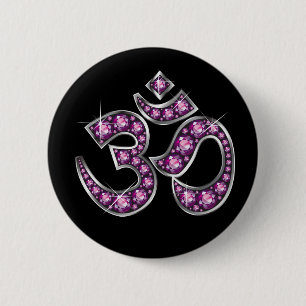 Om Symbol with "Garnet" Stones Button