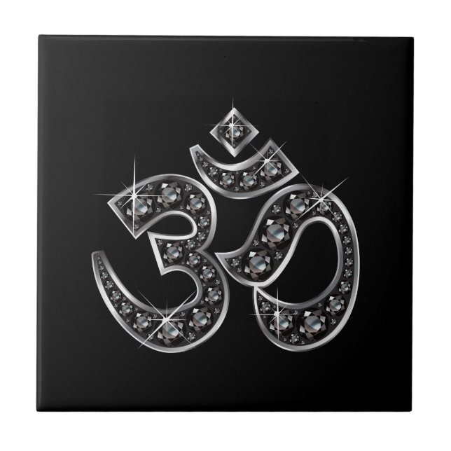 Om Symbol with "Onyx" Stones Fliese (Vorderseite)