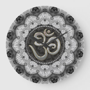 OM-Symbol-Yoga-Schwarz-weiße Spitzemandala-Uhr Große Wanduhr