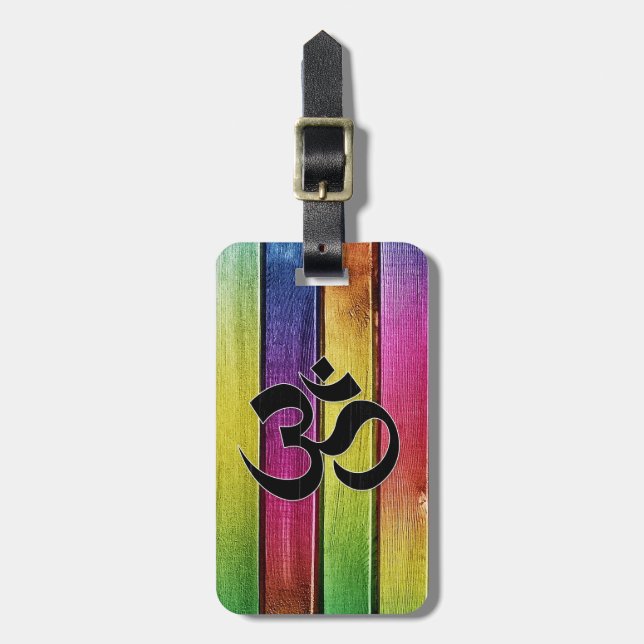 OM unterzeichnen auf Mehrfarbenholz Gepäckanhänger (Vorderseite vertikal)