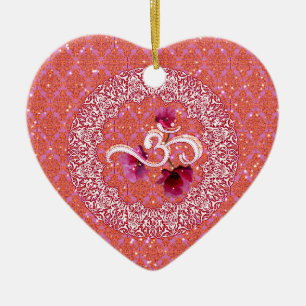 OM Weiß rosa Damast Yoga Meditation Entspannung Keramikornament