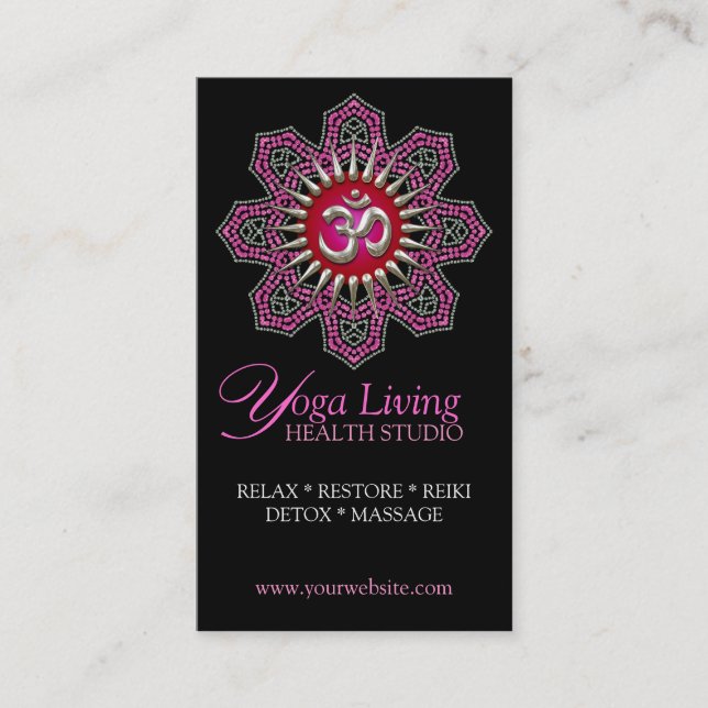 Om Yoga Pink Mandala Sparkle Business Cards Visitenkarte (Vorderseite)