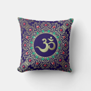 Om Yoga Symbol Mandala Blue Red Aquamarin Kissen