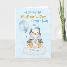 Oma 1. Muttertag Pinguin Blau Karte