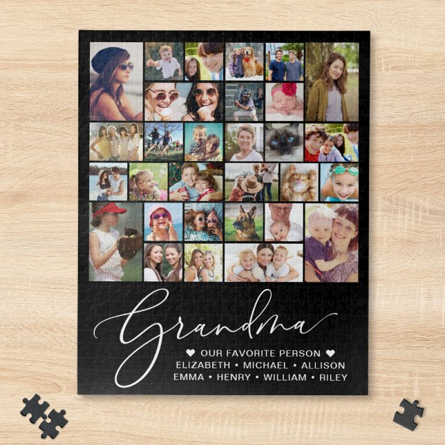 Oma 30 Foto-Collage Schwarz Puzzle (Grandma 30 Photo Collage Black Jigsaw Puzzle)