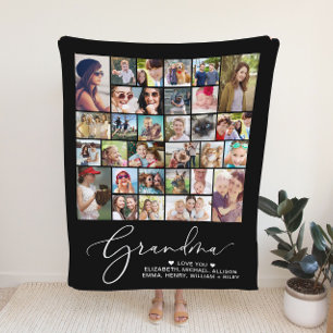 Oma 30 FotoCollage Black Fleecedecke