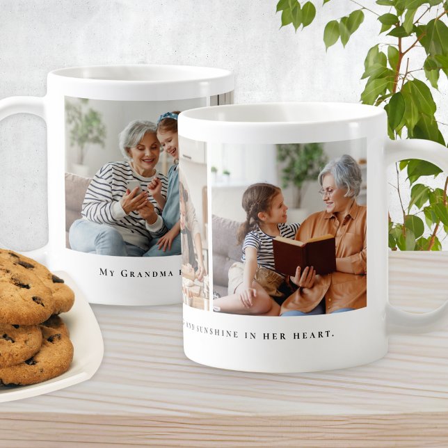 Oma 3 Foto-Collage Benutzerdefiniertes Zitat Kaffeetasse (A coffee mug for Grandma, with 3-photo collage and custom quote)