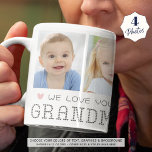 Oma 4 Fotos Rosa Herzen Grau Kaffeetasse<br><div class="desc">Teilen Sie die Liebe mit einer Großmutter jedes Mal, wenn sie eine Tasse Kaffee oder Tee schnappt mit dieser maßgeschneiderten Foto-Tasse mit 4 Bildern, Ihrer persönlichen Nachricht (gezeigt mit WE LIEBE YOU) und dem Titel GRANDMA in den Herzen in Ihrer Auswahl von Text, Grafik und Hintergrundfarben (in Grau mit rosa...</div>