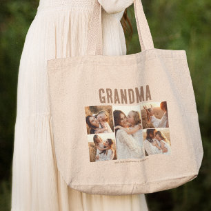 Oma 5 Foto-Collage Personalisiert Jumbo Stoffbeutel
