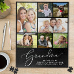 Oma 7 Foto Collage Black Puzzle<br><div class="desc">Ein lustiges, schwarzes Puzzle für die beste Oma der Welt mit "Oma" in einem eleganten weißen Drehbuch, einer 7-Foto-Collage ihrer Familie und ihren Namen in der modernen weißen Typografie.</div>