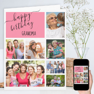 Oma 7 Foto-Collage Rosa Personalisierter Geburtsta Karte