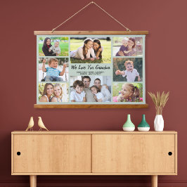 Oma 8 Foto Collage Sage Green Wandteppich Mit Holzrahmen