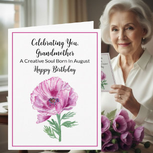 Oma Alles Gute zum August-Geburtstag Lila Mohnblum Karte