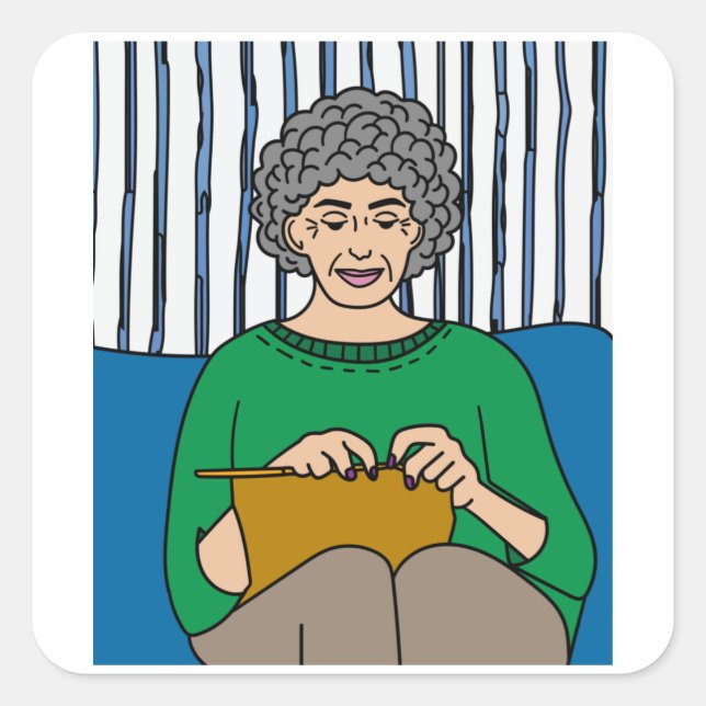 Oma auf dem Knitterhobby-Crocheting Quadratischer Aufkleber (Vorderseite)