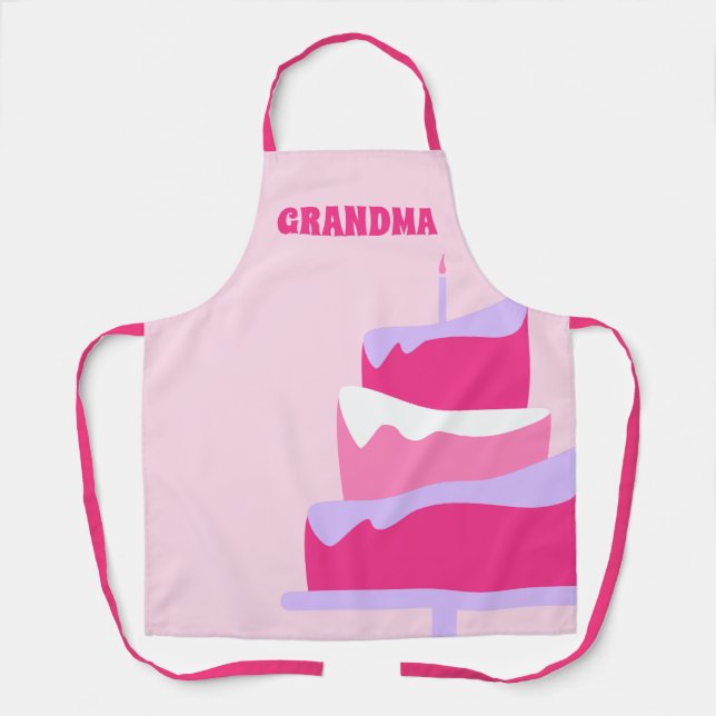 Oma Baker Niedlich Cake Pink Lila Schürze (Vorderseite)