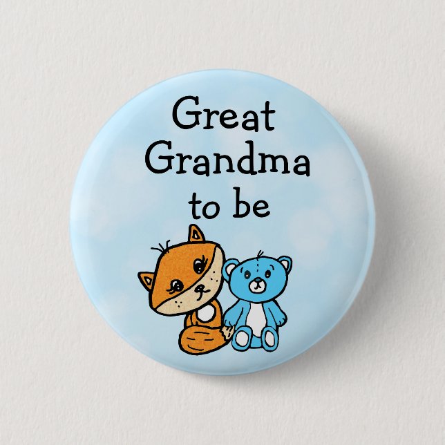 Oma be Little Fox and Teddy Bear Baby Shower Button (Vorderseite)
