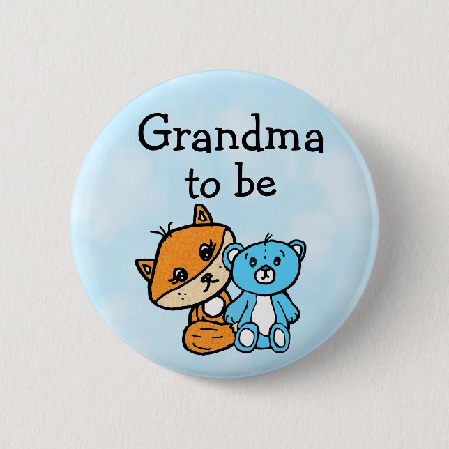 Oma be Little Fox and Teddy Bear Baby Shower Button (Vorderseite)