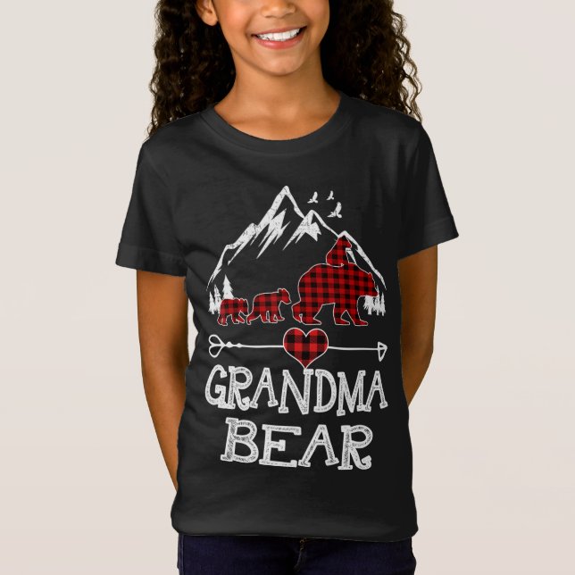 Oma Bear Christmas Pajama Red Buffalo Kariert Fa T-Shirt (Vorderseite)