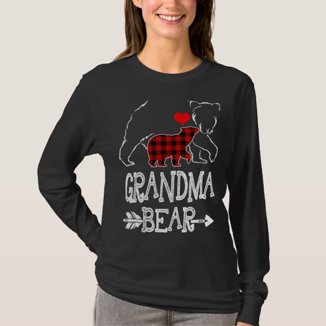 Oma Bear Christmas Pajama Red Buffalo Kariert Fa T-Shirt (Vorderseite)