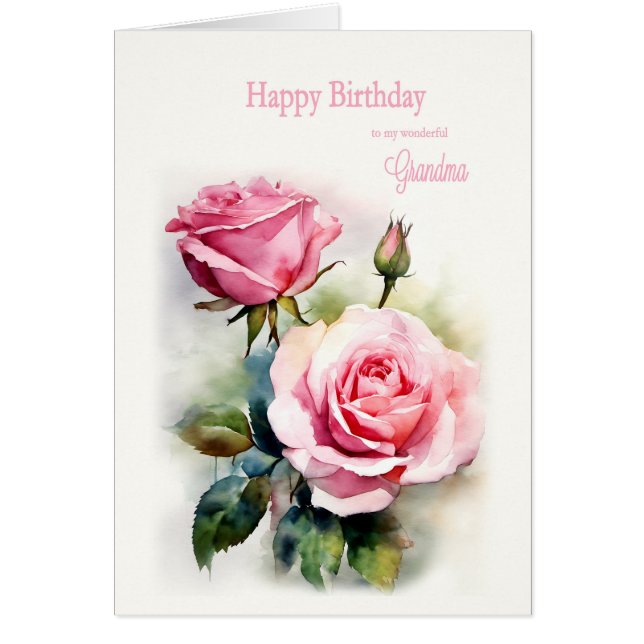 Oma Birthday Rose gestrichen Aquarell (Vorne)
