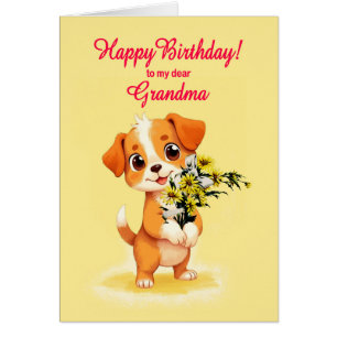 Oma Birthday Welpe und Blume