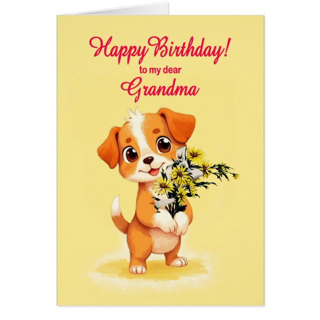 Oma Birthday Welpe und Blume (Vorne)