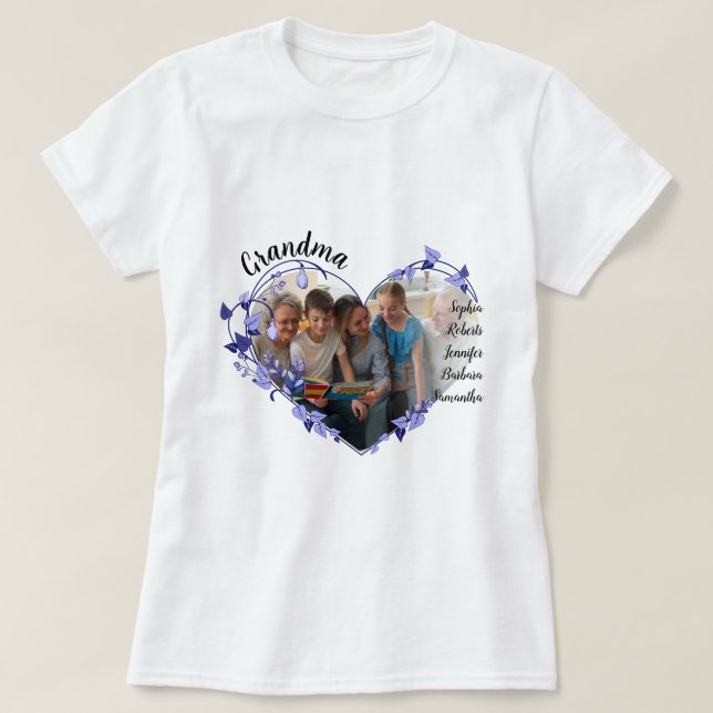 Oma Blume Herzstück mit Großkindern Namen & Foto T-Shirt (Design vorne)