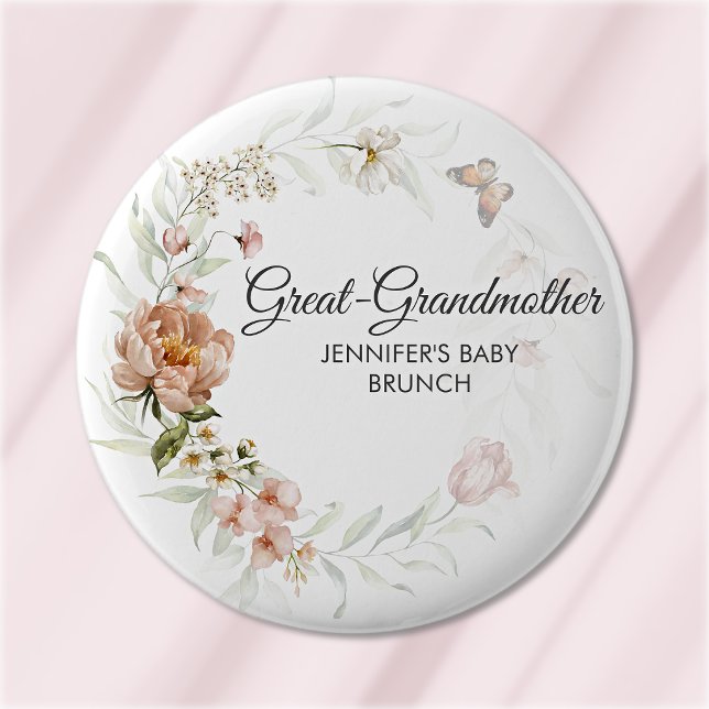 Oma Blush Pink Blumen Baby Shower/Brunch Button (Von Creator hochgeladen)