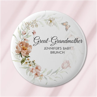 Oma Blush Rosa Blumen Baby Shower/Brunch Button