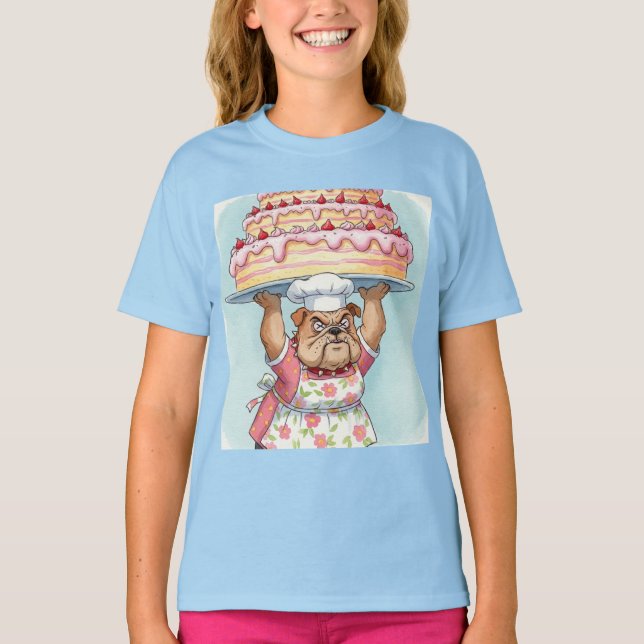 Oma Bulldog und ein riesiger Kuchen von Natasha Us T-Shirt (Vorderseite)