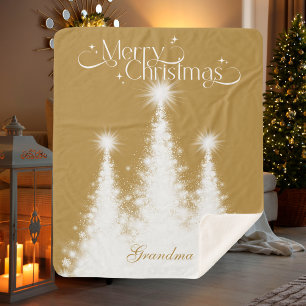Oma Christmas Blanket Gold Weiß mit Namen Sherpadecke