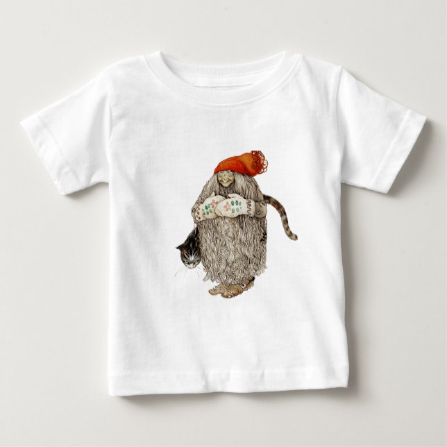 Oma Christmas Tomten mit grauer Katze Baby T-shirt (Vorderseite)