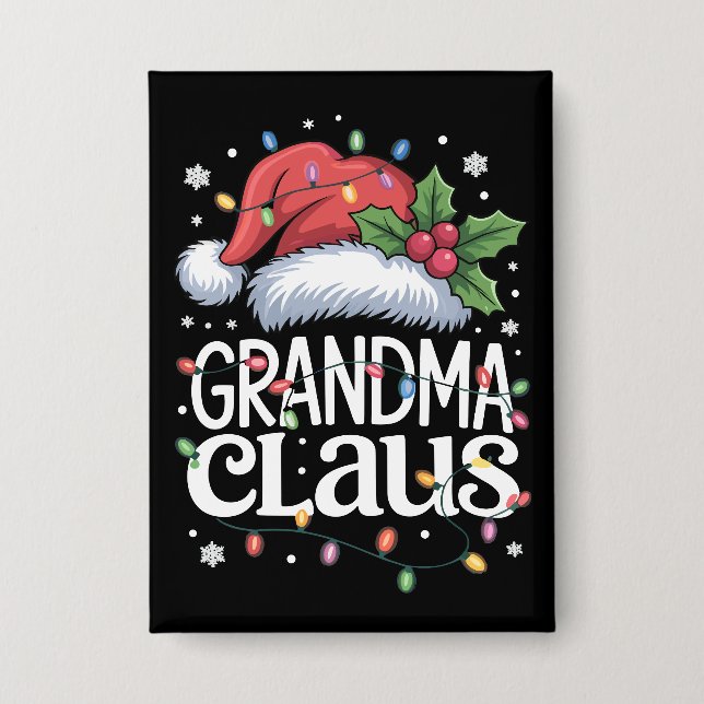 Oma Claus Christmas Lights Pajama Familienspiel Button (Vorderseite)