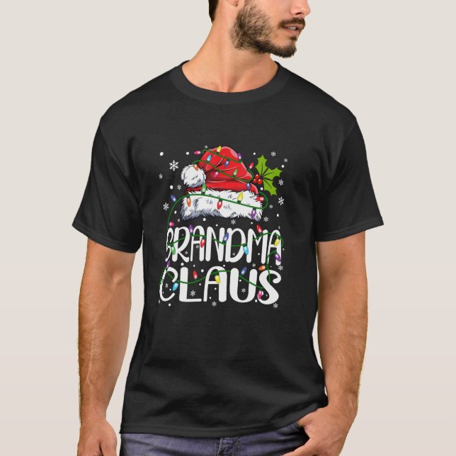 Oma Claus Christmas Lights Pajama Familienspiel T-Shirt (Vorderseite)
