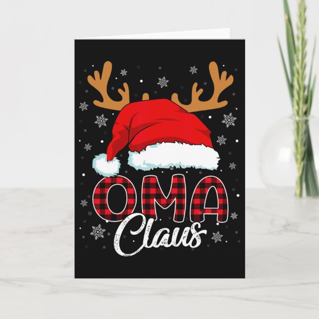 Oma Claus Santa Hut Rentier Rot Kariert Passend Fa Karte (Vorderseite)