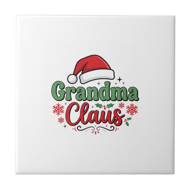Oma Claus Weihnachtsmann Santa Hut Fliese (Vorderseite)