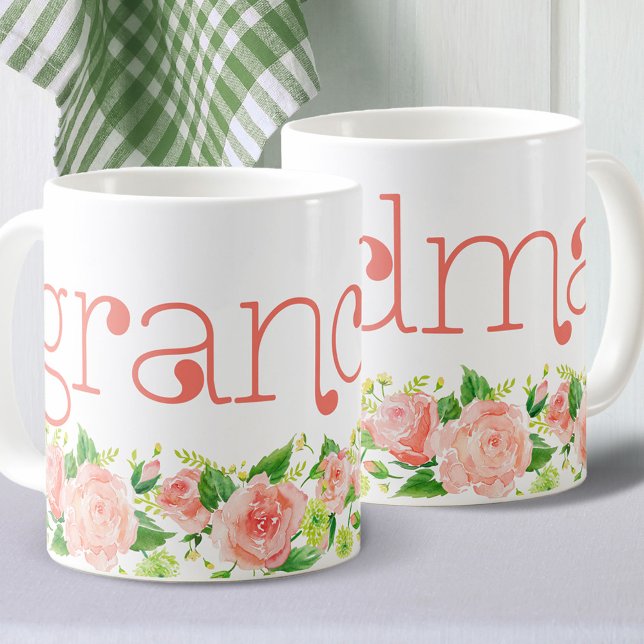 Oma Coral Pink Aquarell Rose Kaffeetasse (Von Creator hochgeladen)