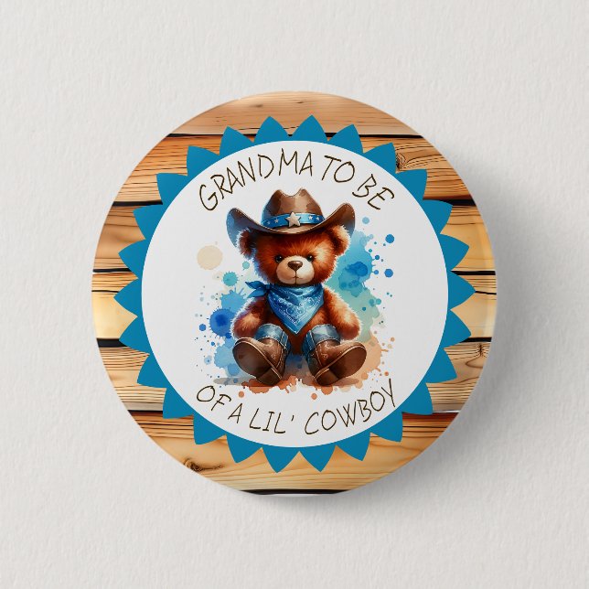Oma | Cowboy Teddy Bear Babydusche Button (Vorderseite)