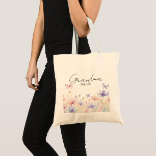 Oma Custom Est. Jahr - Blume und Schmetterling Tragetasche