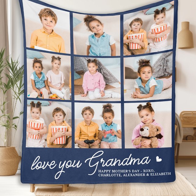 Oma Custom Modern Navy Blue 9 Fotolage Fleecedecke (Von Creator hochgeladen)