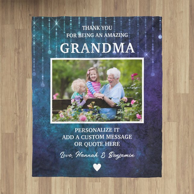 Oma danke Blue Glitzern Custom Fleecedecke (Grandma Thank You Blue Sparkles Custom Fleece Blanket
)