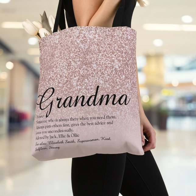 Oma Definition Script Rose Gold Glitzer (Grandma Definition Script Rose Gold Glitter Tote Bag)