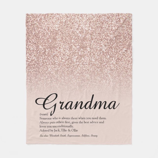 Oma Definition Script-Rose Gold Glitzer Fleecedecke (Vorderseite)