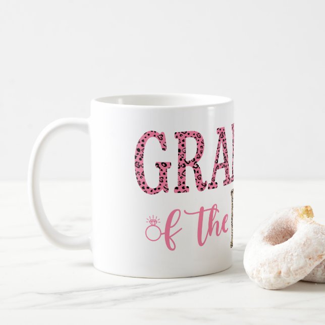 Oma der Braut Geschenk rosa schwarzer Leopard Prin Kaffeetasse (Mit Donut)