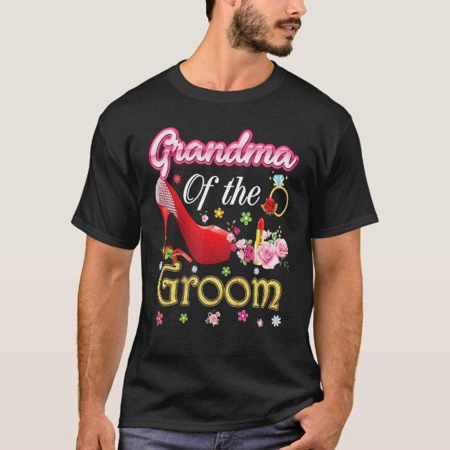 Oma der Groom glücklichen Hochzeit Blume Rosa Sho T-Shirt (Vorderseite)