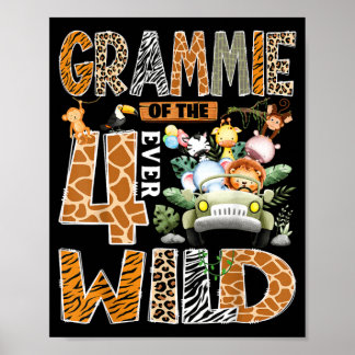 Oma der vier wilden Safari-Zoo 4. Geburtstag Poster