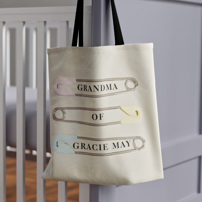 Oma des Großkinderhundes Babyname Tote Bag Tragetasche (Just add the name of your grandchild)