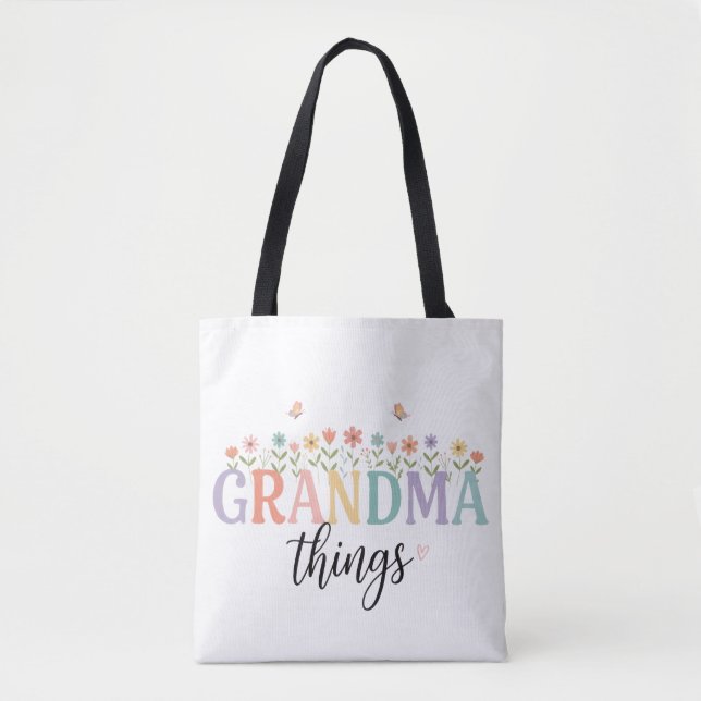 Oma Dinge Blumen-Tasche - Personalisierte Oma (Vorderseite)