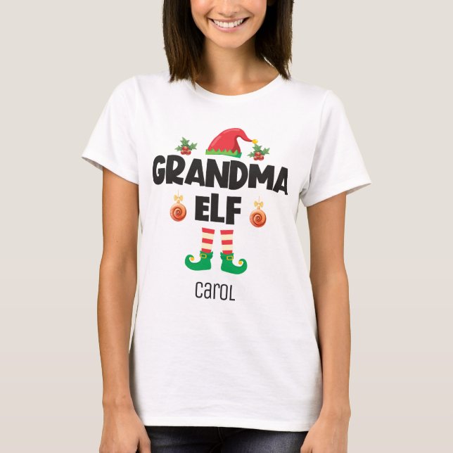 Oma elf Familie passend Weihnachtsausstellung Name T-Shirt (Vorderseite)