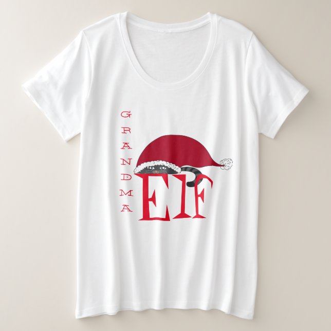 Oma Elf Holiday Weihnachtskatze Große Größe T-Shirt (Design vorne)